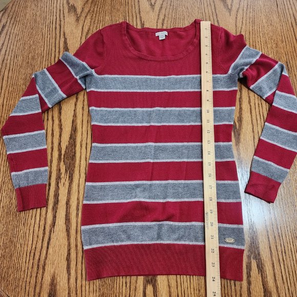 Guess Red Grey Silver Striped Sweater Small Party Dressy Wear - Picture 7 of 7